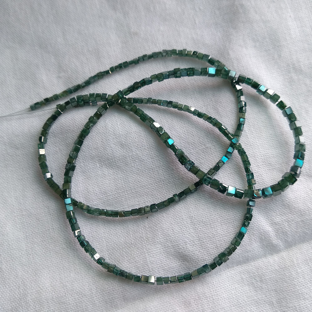 Natural Blue Polished Cube Loose Diamond Beads 16" Strand Necklace